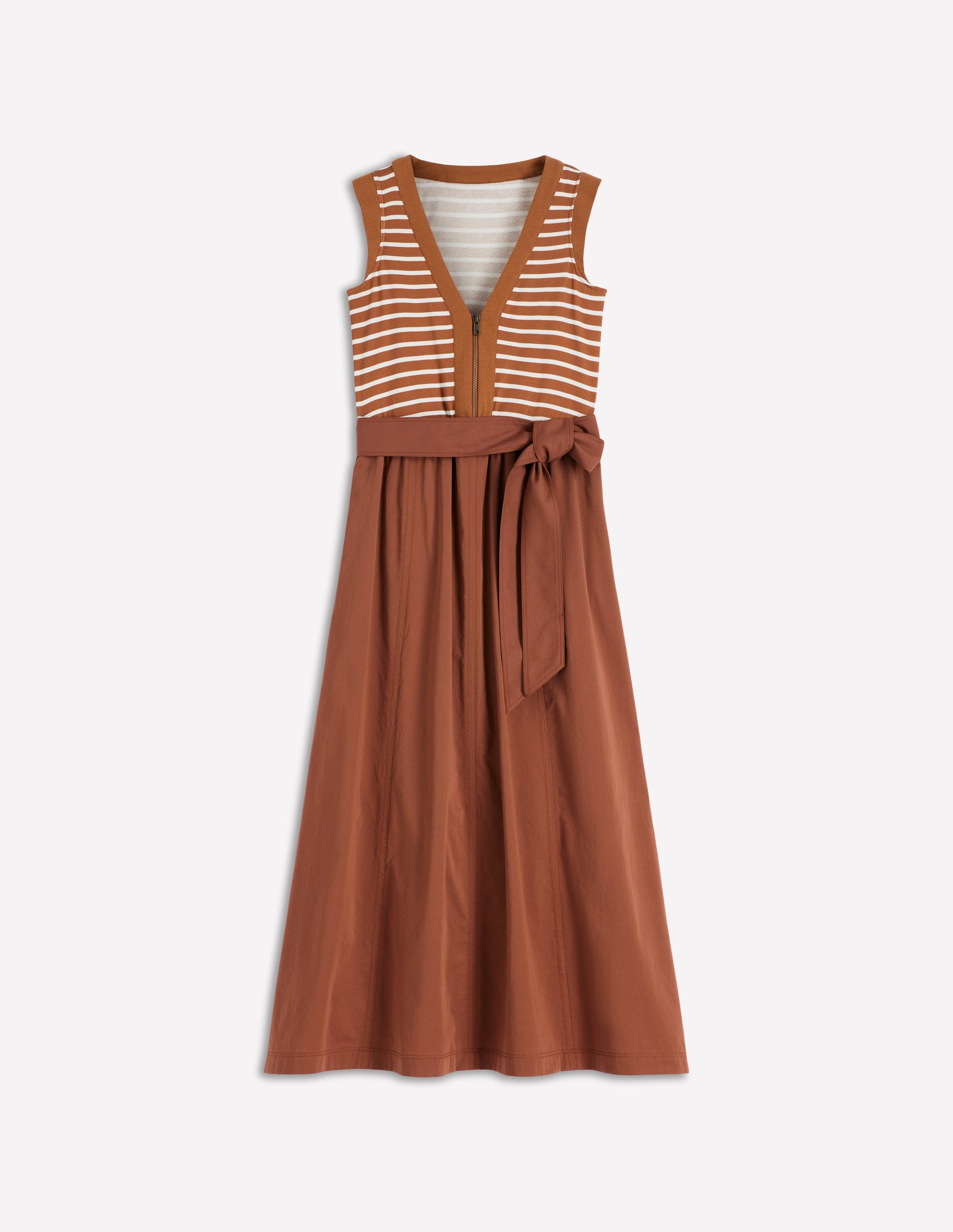 Robe zippée sur le devant en mélange de techniques-Rayé gingembre et ivoire-8