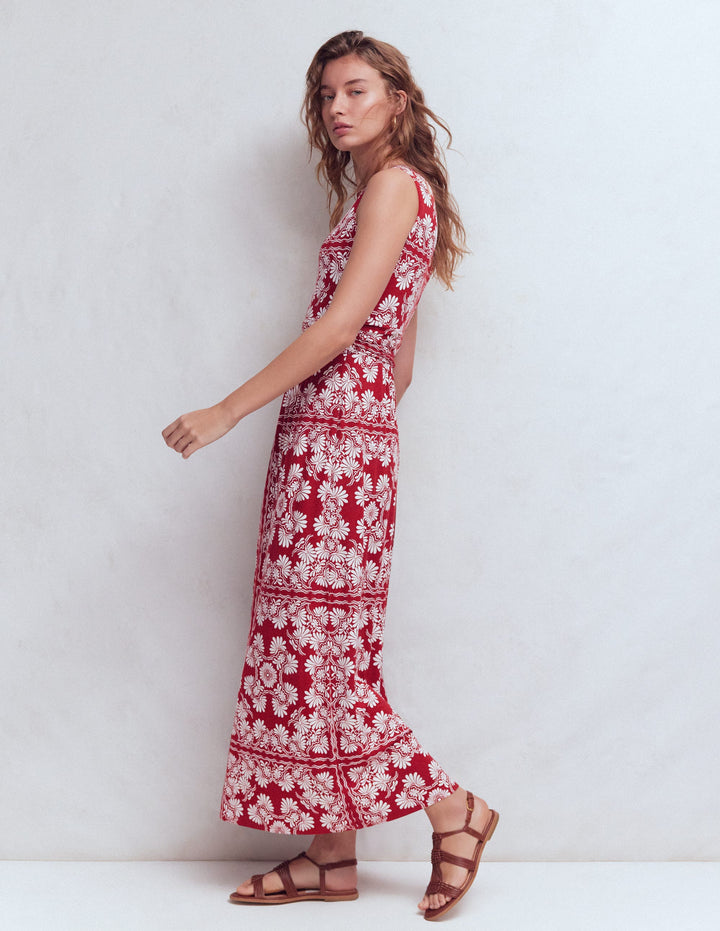 Antonia Jersey-Maxikleid-Sattes Kastanienbraun, Botanischer Charme