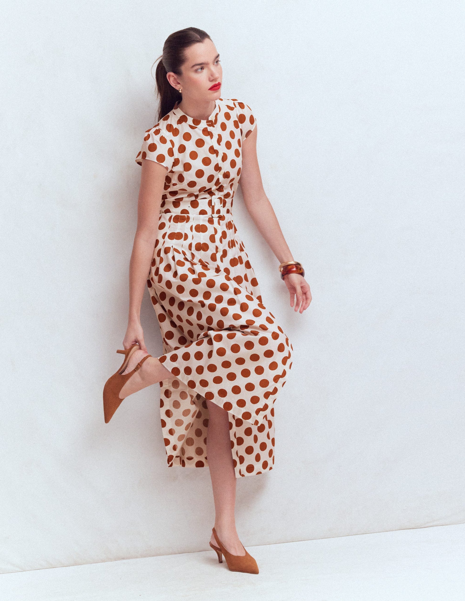 Robe longue Arabella en coton-Huile d’argan, pois peints-5