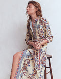 Robe-chemise longue Ellie en coton-Motif Elegant Blossom placé