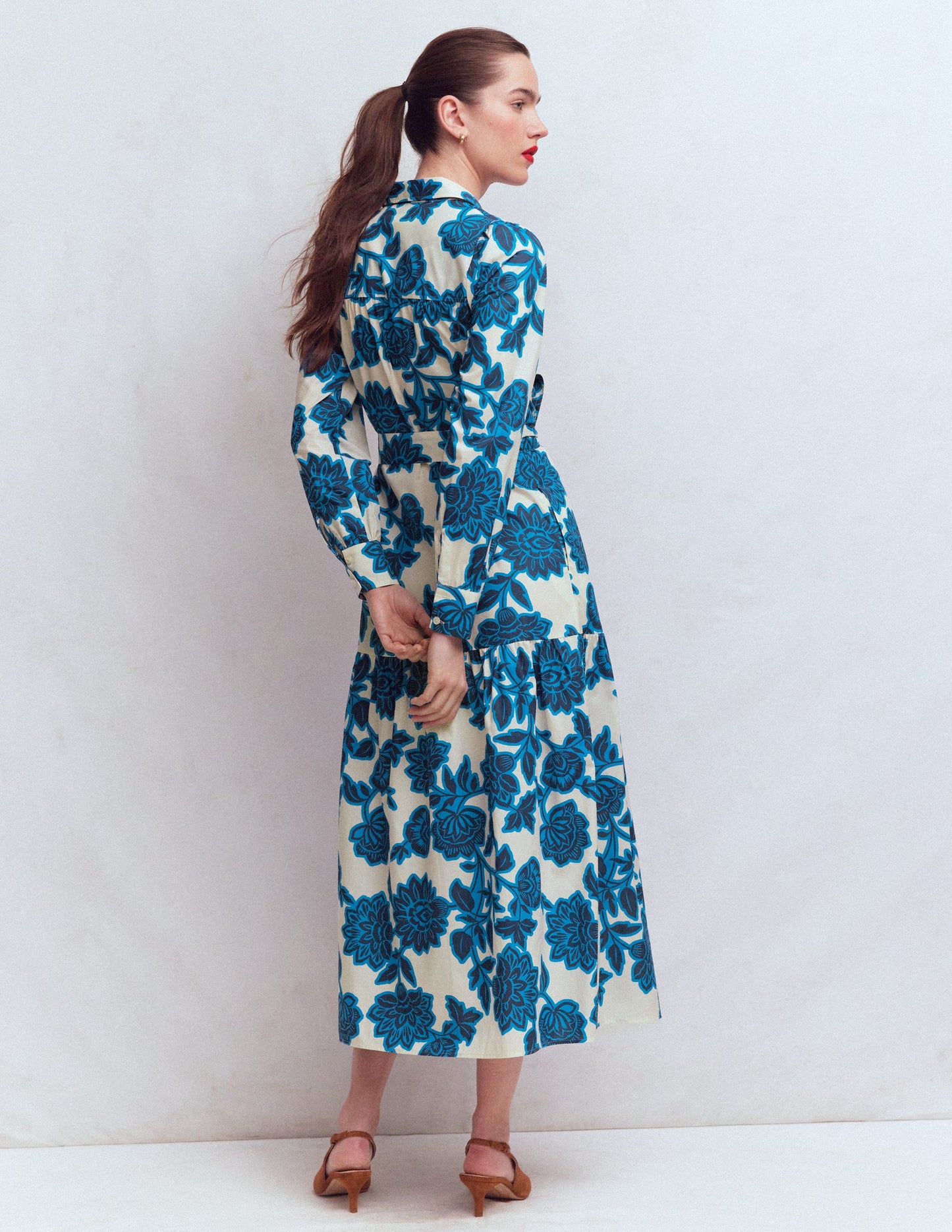 Robe-chemise longue Ellie en coton-Motif Floral Frenzy ivoire