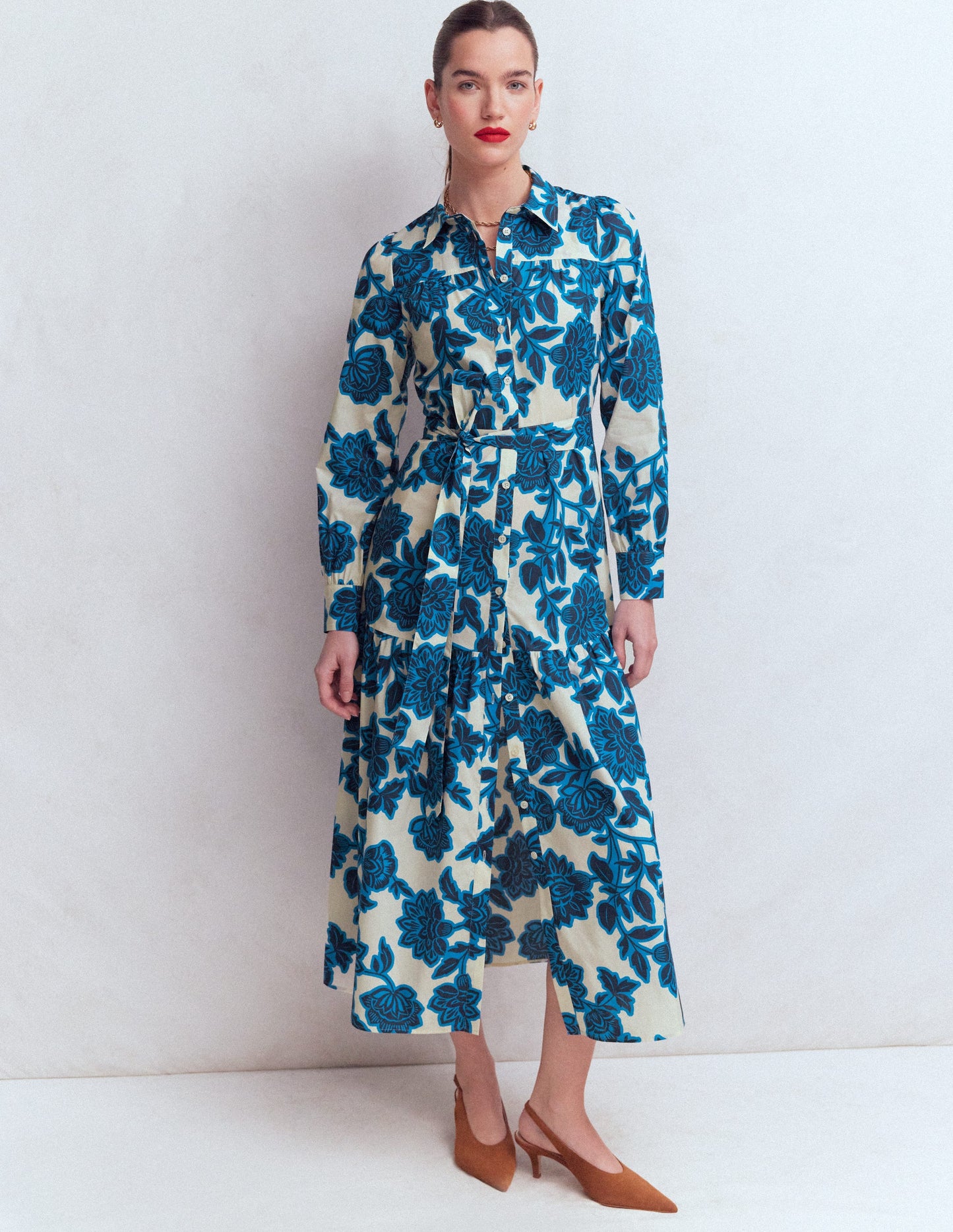 Robe-chemise longue Ellie en coton-Motif Floral Frenzy ivoire