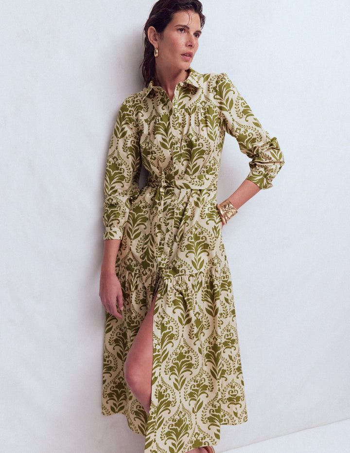 Ellie Maxi-Hemdblusenkleid aus Baumwolle-Grün Dekoratives Gitter