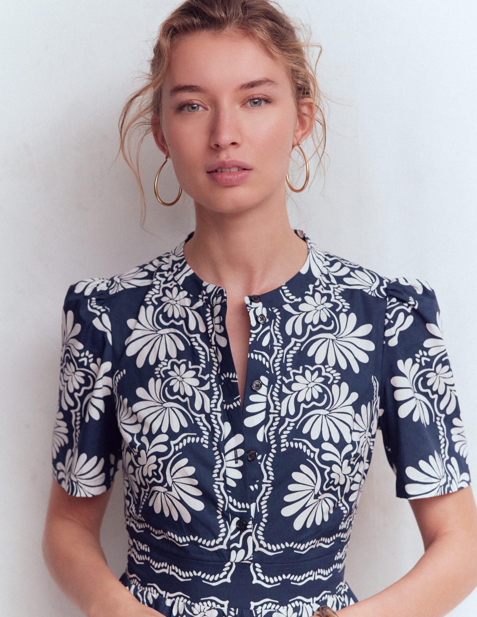 Ivy Cotton Midi Dress-French Navy Botanical Charm-2