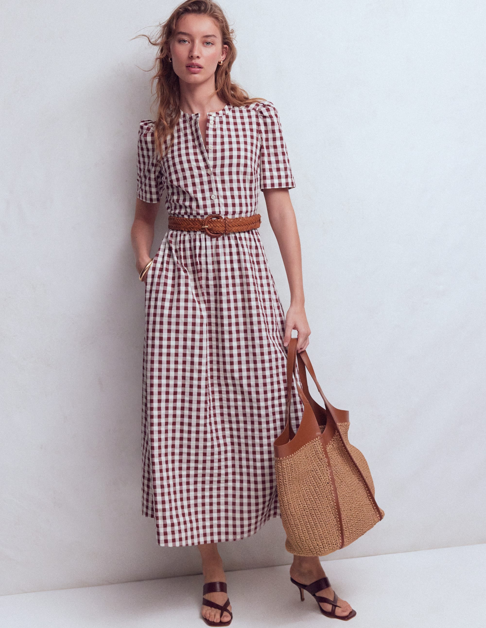 Robe midi Ivy boutonnée en coton-Lot vichy assorti - Image 1