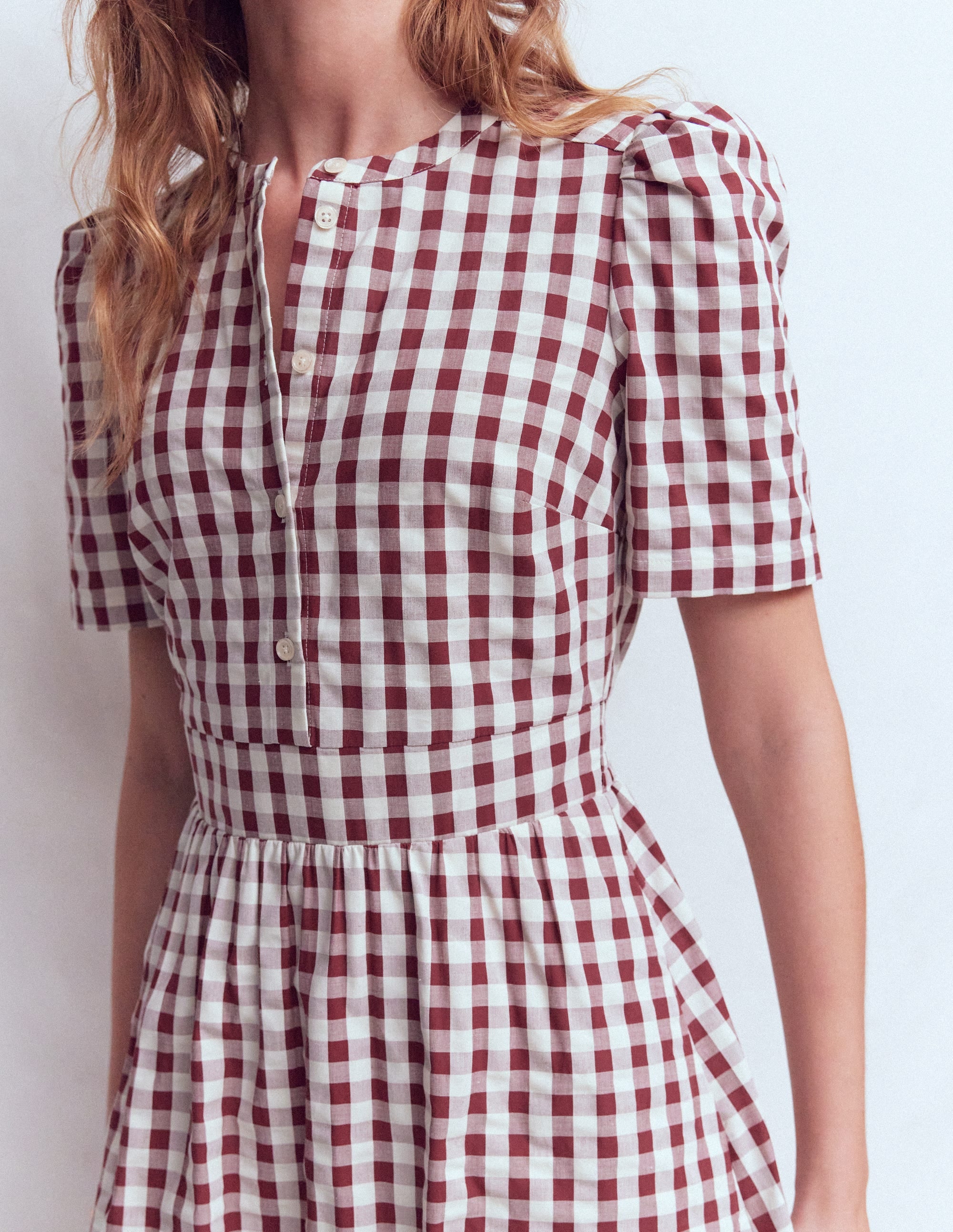 Robe midi Ivy boutonnée en coton-Lot vichy assorti - Image 2