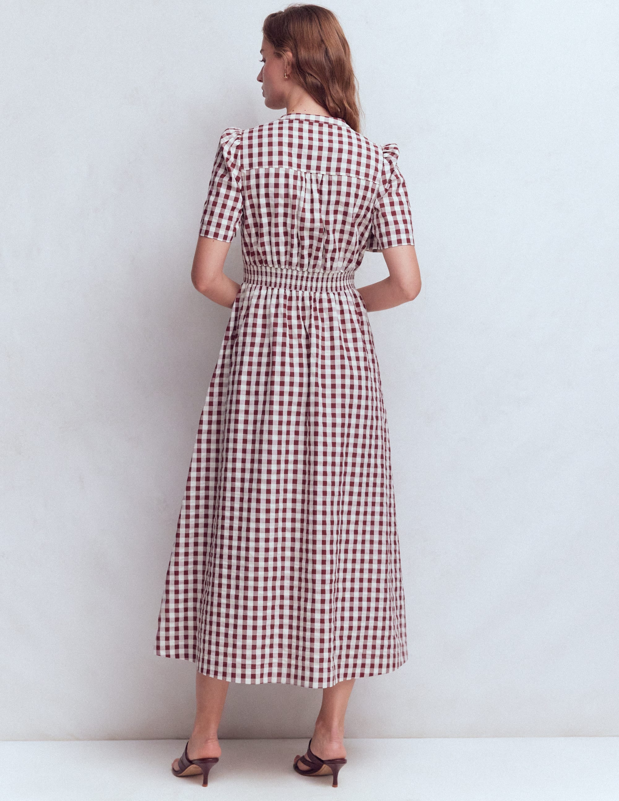 Robe midi Ivy boutonnée en coton-Lot vichy assorti - Image 3
