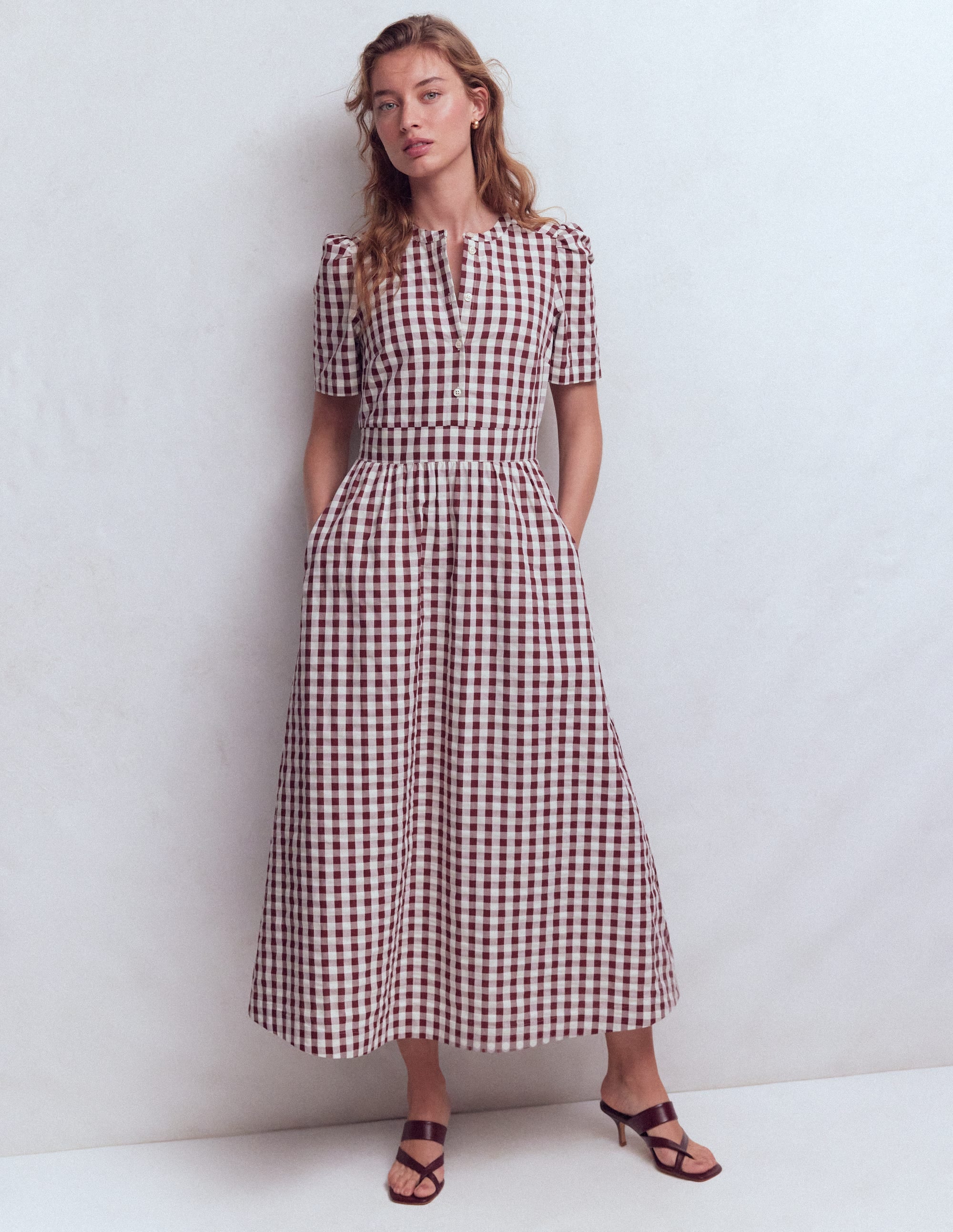 Robe midi Ivy boutonnée en coton-Lot vichy assorti - Image 4
