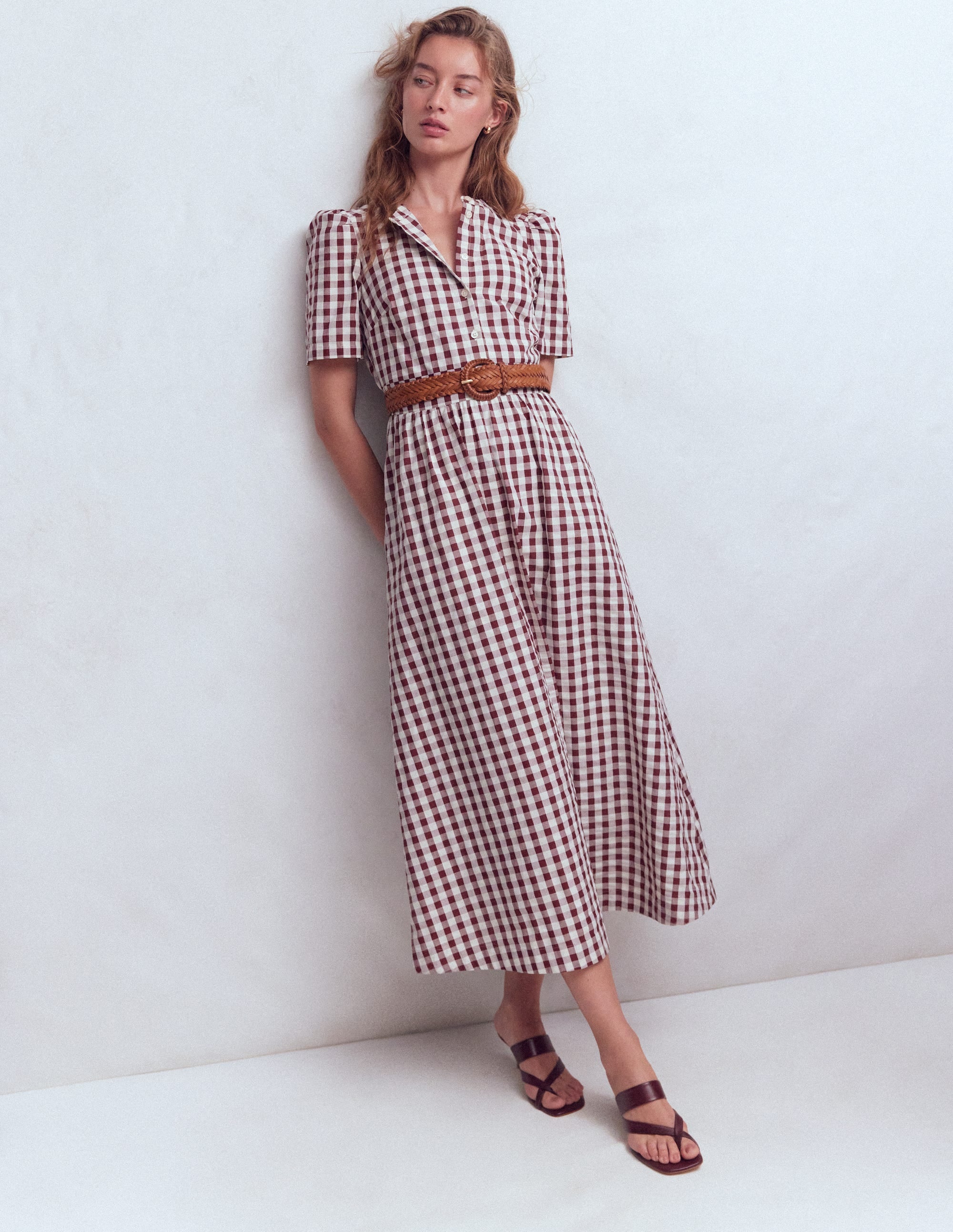 Robe midi Ivy boutonnée en coton-Lot vichy assorti - Image 5