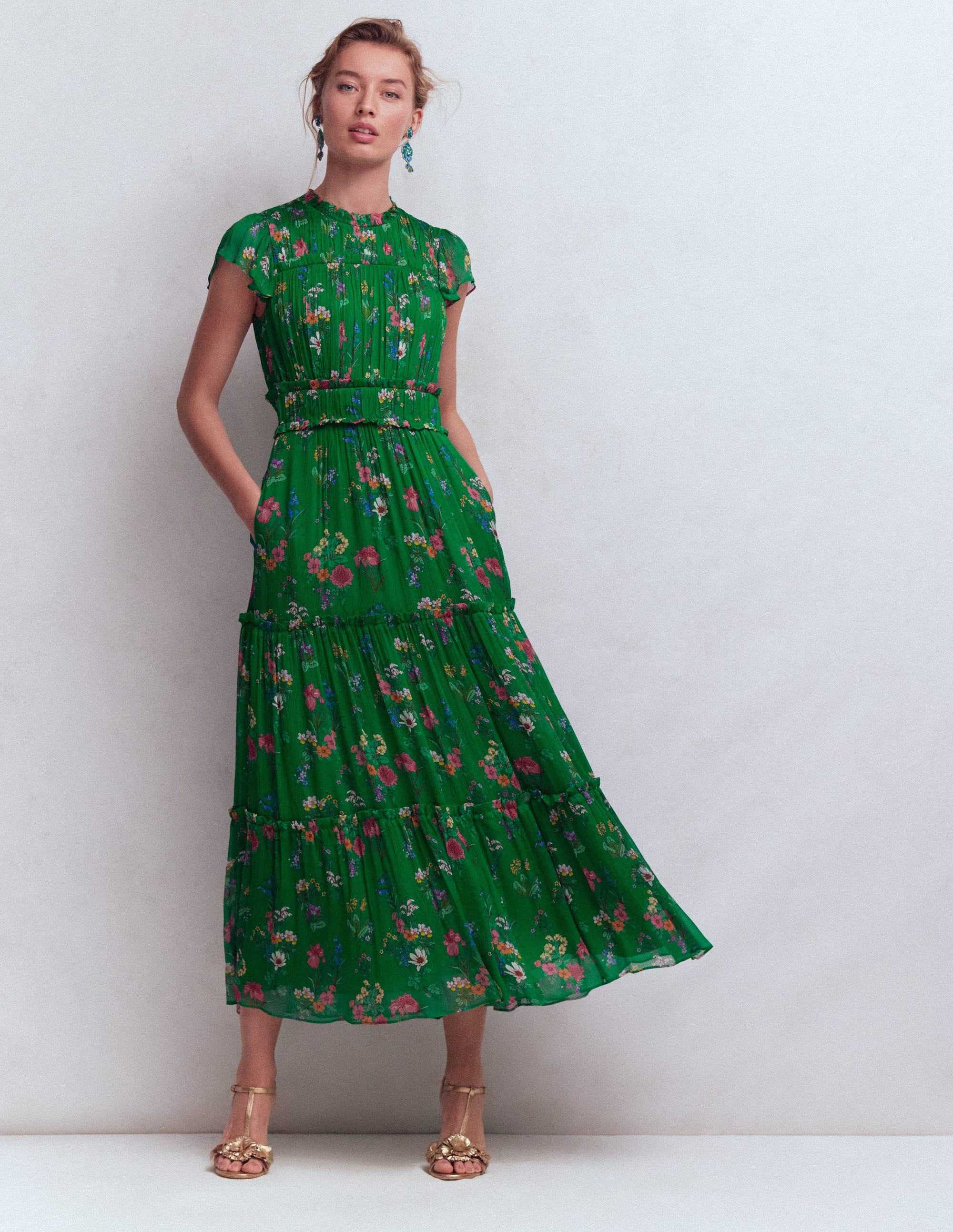 Sleeveless Ruffle Dress-Bear Grass, Delicate Blossom - Image 1