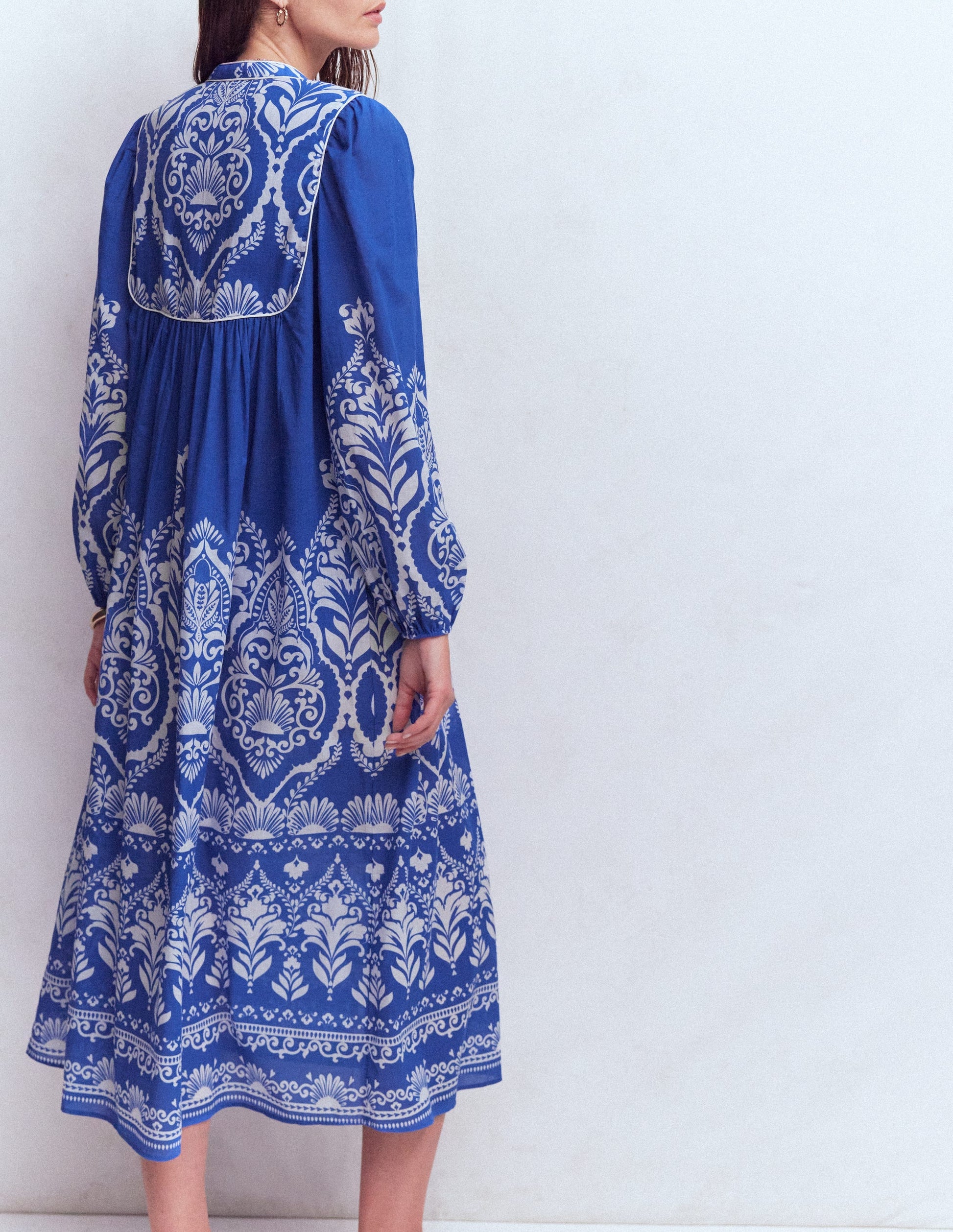 Boho Tie Neck Kaftan-Blue Ornamental Garden-3