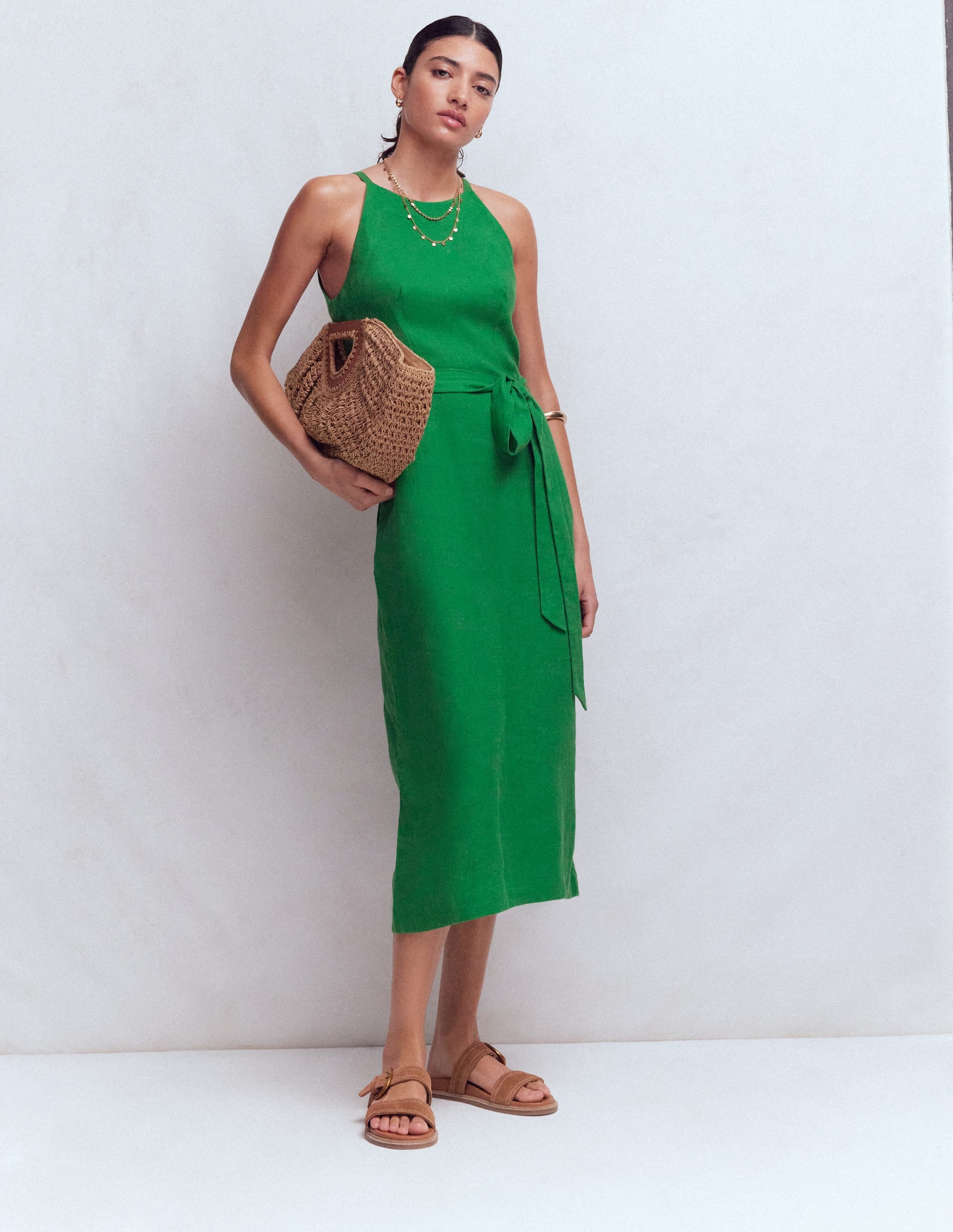 Rosa Halter Linen Midi Dress-Amazon Green - Image 1