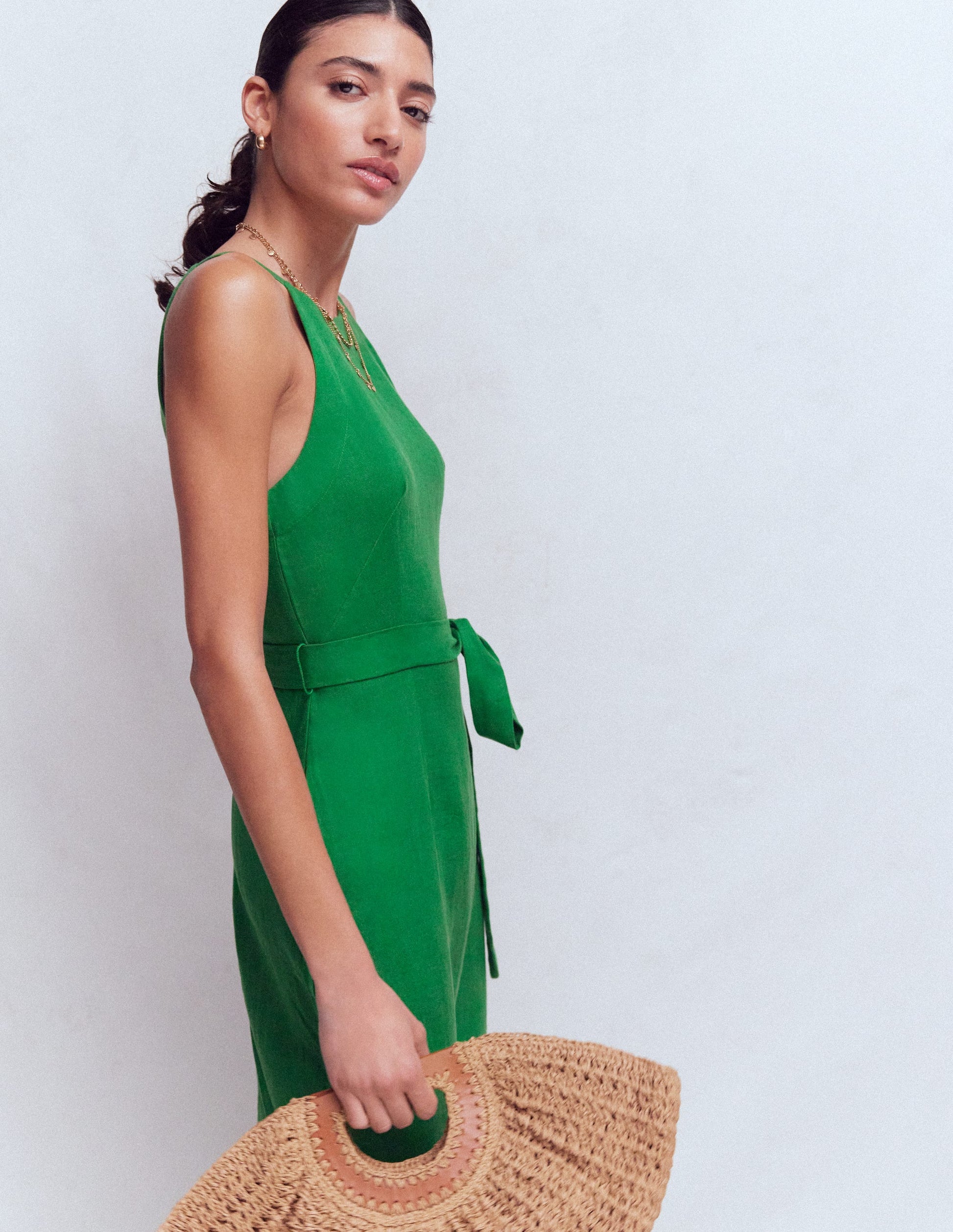 Rosa Neckholder-Midikleid aus Leinen-Amazonasgrün-2