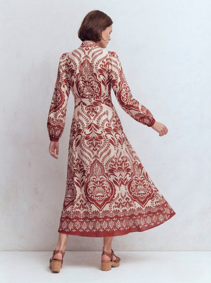 Florence Kleid aus Leinenmischgewebe-Gebranntes Hennarot, Ziergarten-2