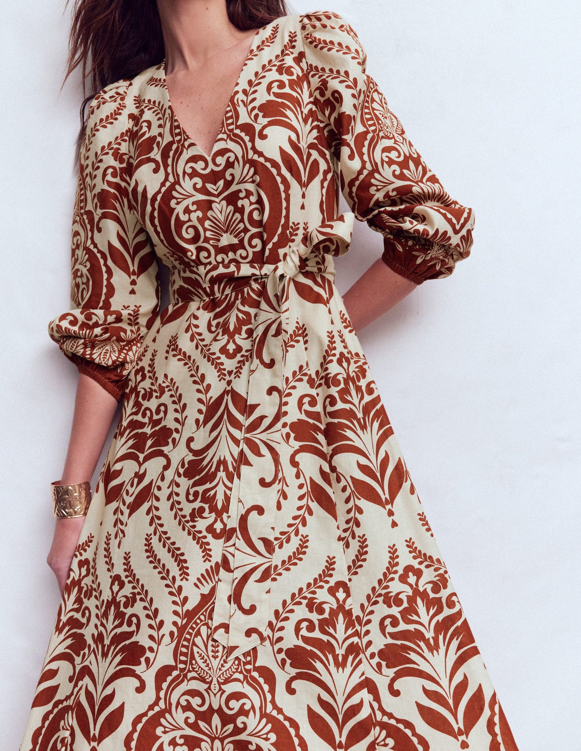 Florence Kleid aus Leinenmischgewebe-Orange, Ziergarten-2