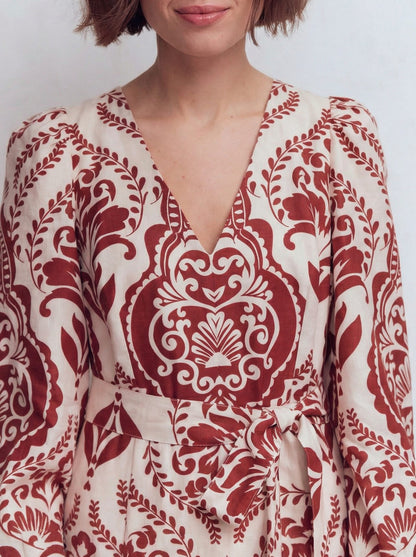 Florence Kleid aus Leinenmischgewebe-Gebranntes Hennarot, Ziergarten-3