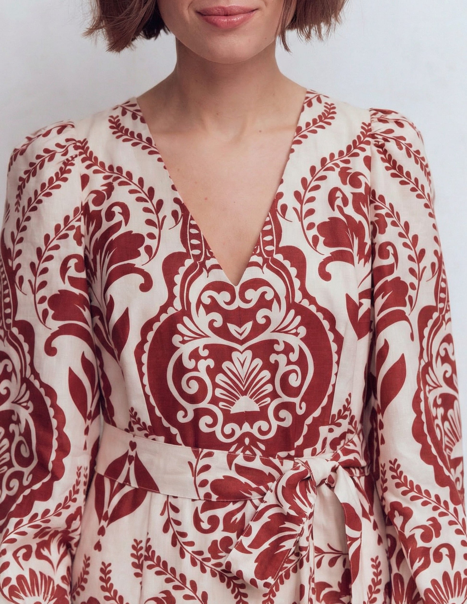 Robe Florence en lin mélangé-Motif Ornamental Garden marron-3