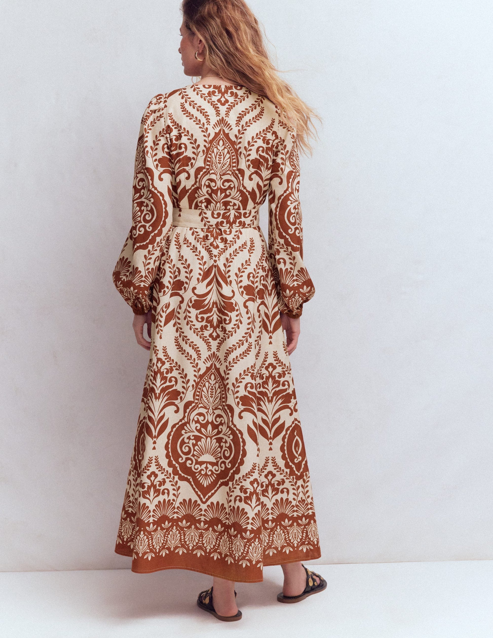 Robe Florence en lin mélangé-Orange, motif Ornamental Garden-3