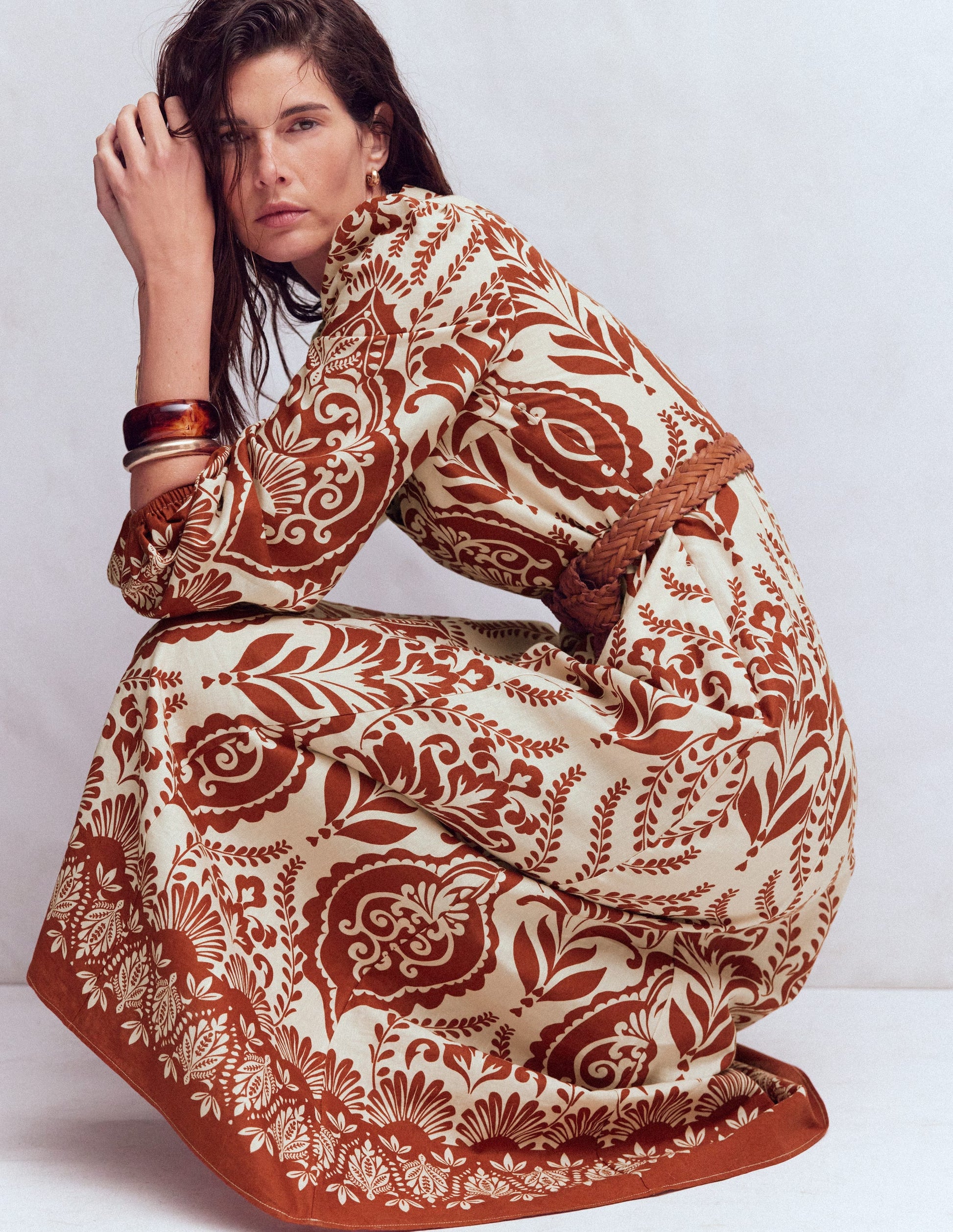 Florence Kleid aus Leinenmischgewebe-Orange, Ziergarten-5