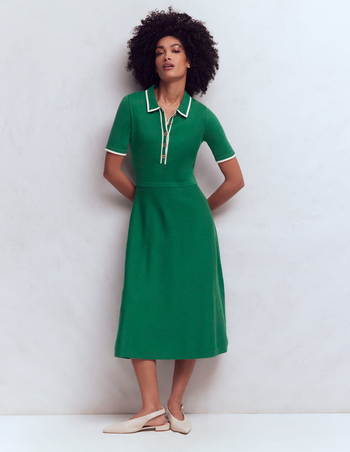Strick-Midikleid mit Kragen-Frisches Grün