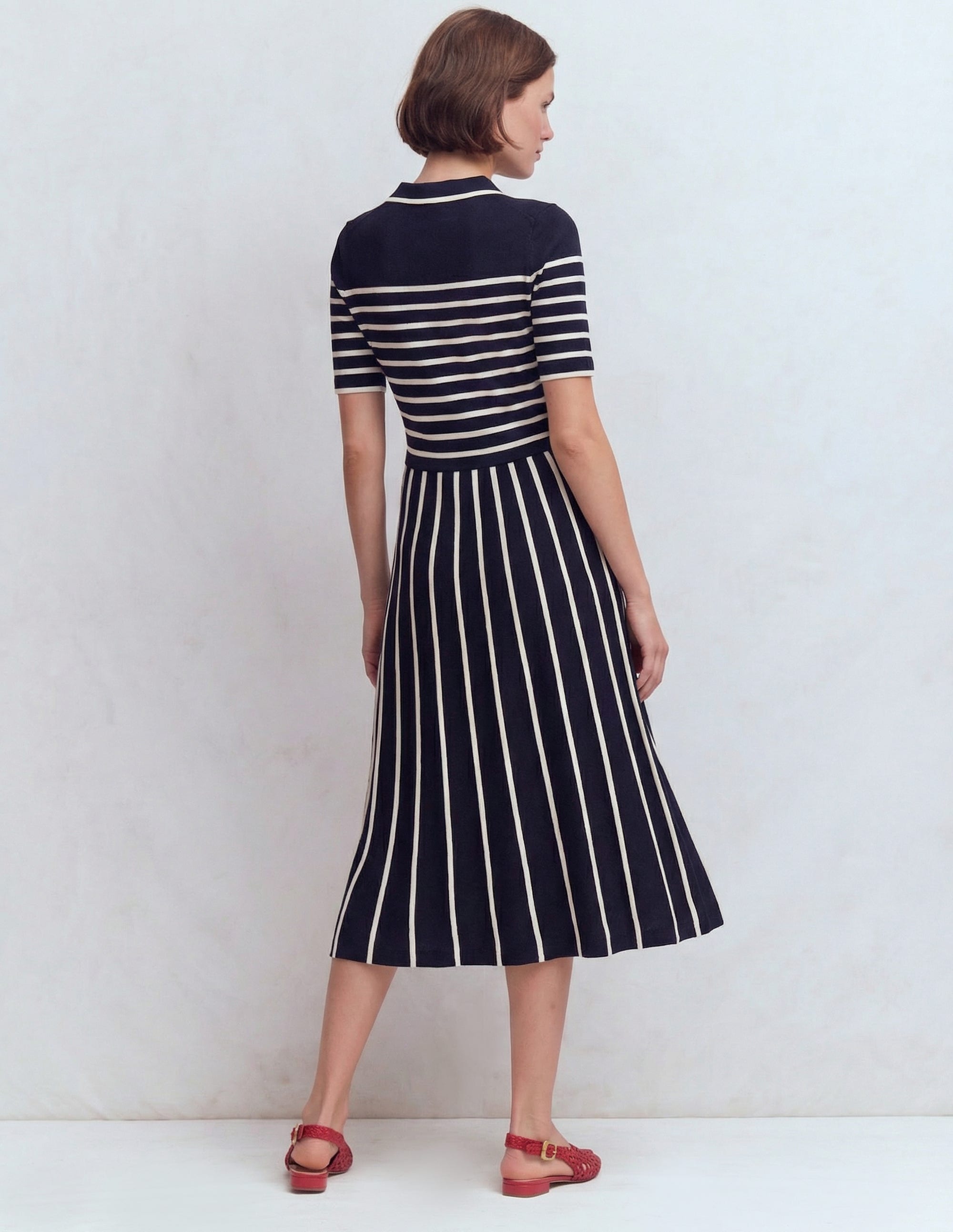 Strick-Midikleid mit Kragen-Französisches Navy/Naturweiß, Gestreift - Image 2