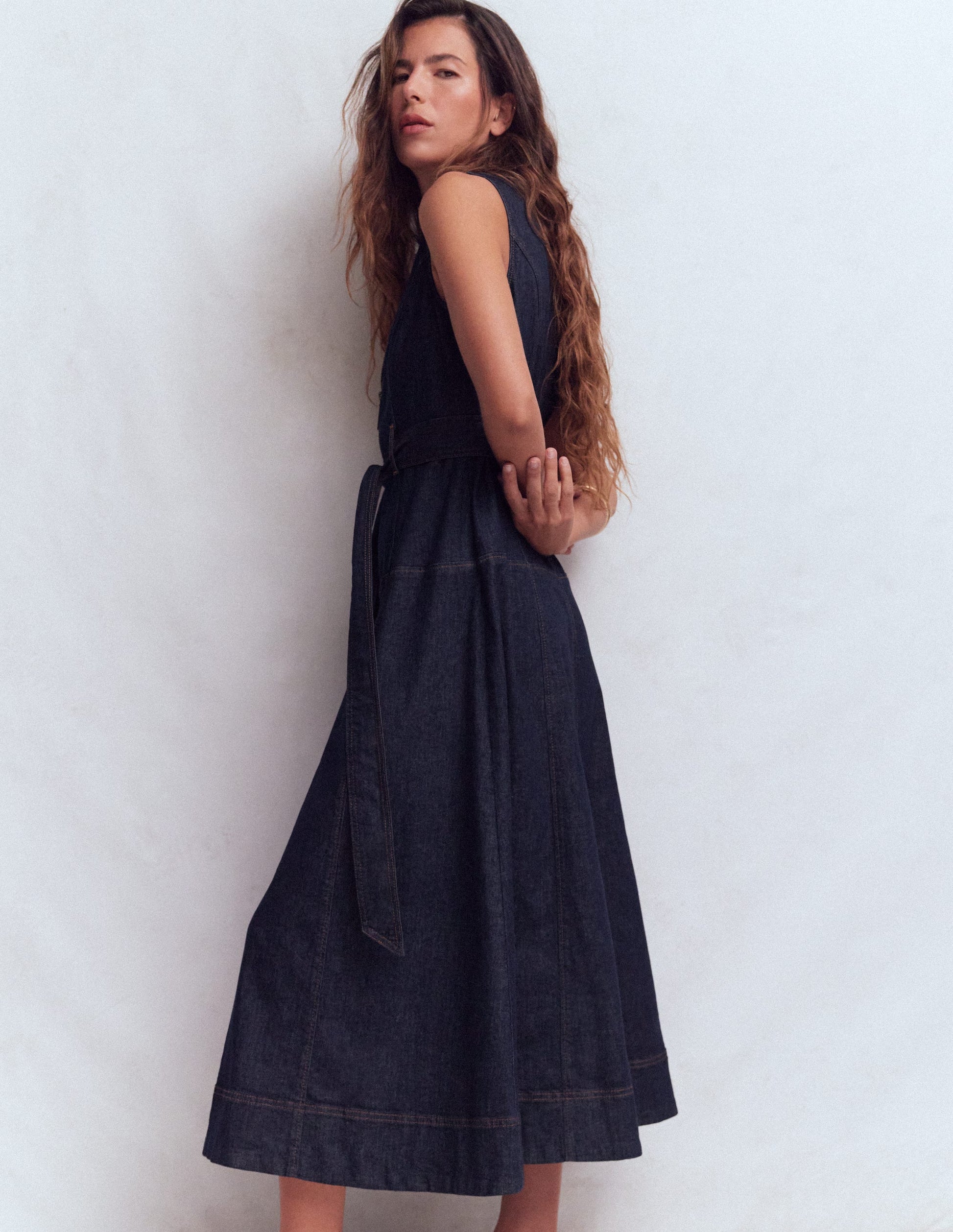 Ärmelloses Jeanskleid mit Reißverschluss-Indigo Gewaschen-6