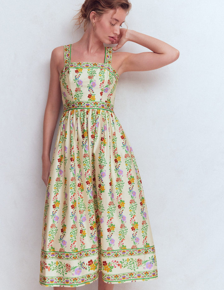 Robe de cérémonie à col carré-Ivoire, motif Blossom Trail