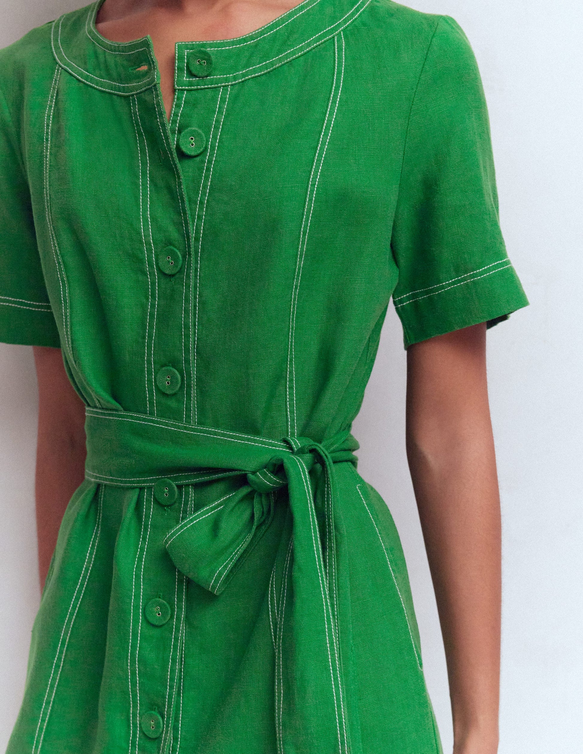 Robe Callie courte en lin-Vert des Highlands-2