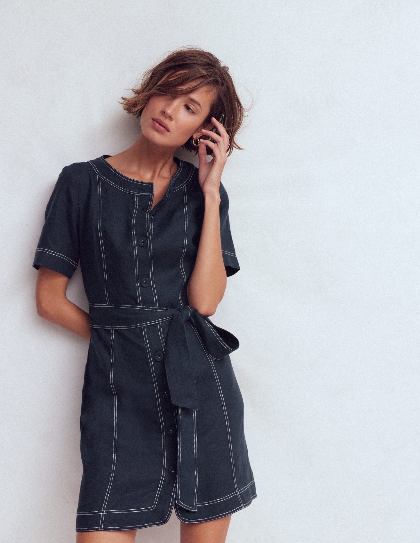 Callie Kurzes Leinenkleid-Marineblau