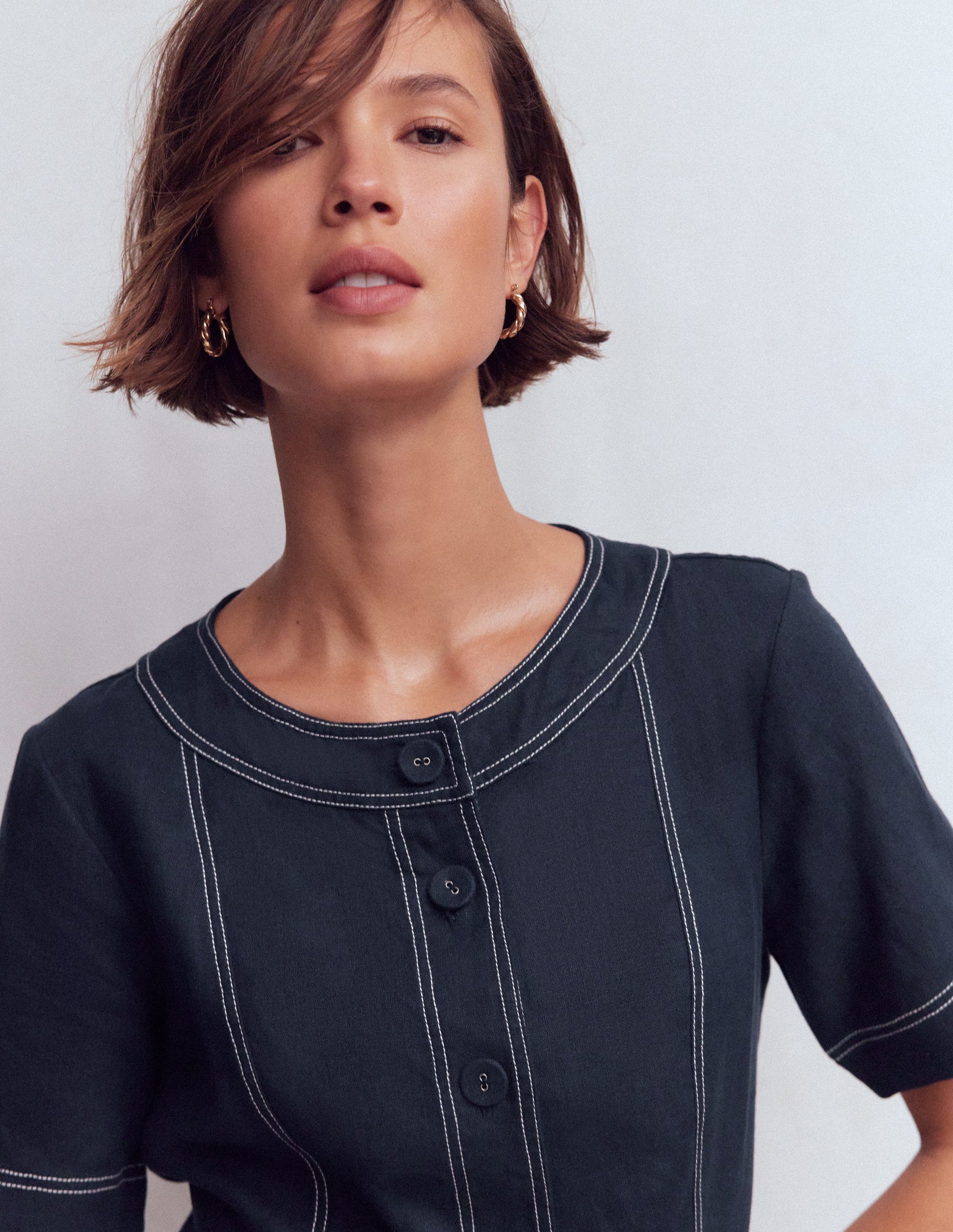 Callie Kurzes Leinenkleid-Marineblau-2