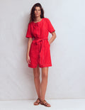 Robe Callie courte en lin-Cerise vif