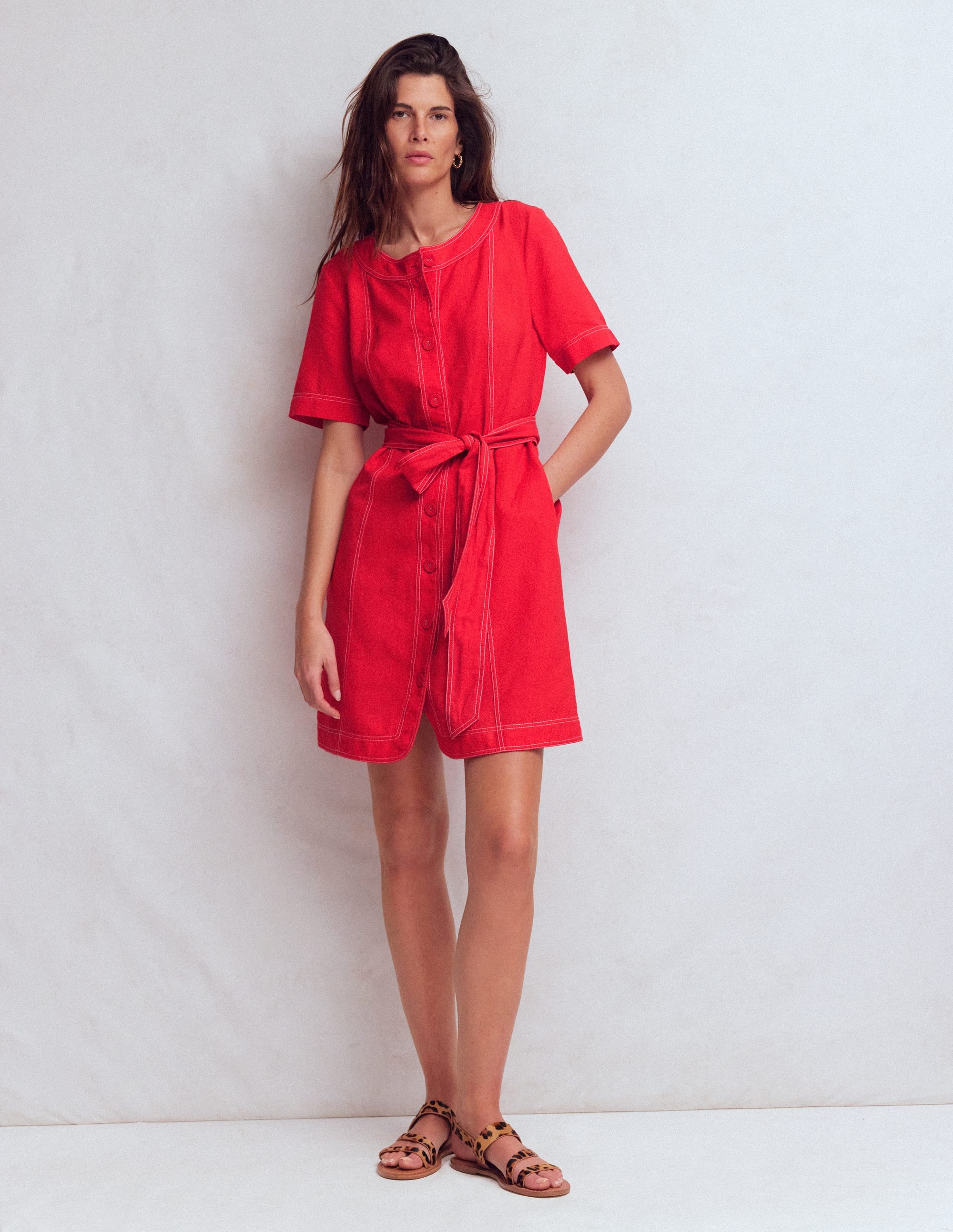 Callie Kurzes Leinenkleid-Leuchtende Kirsche - Image 1