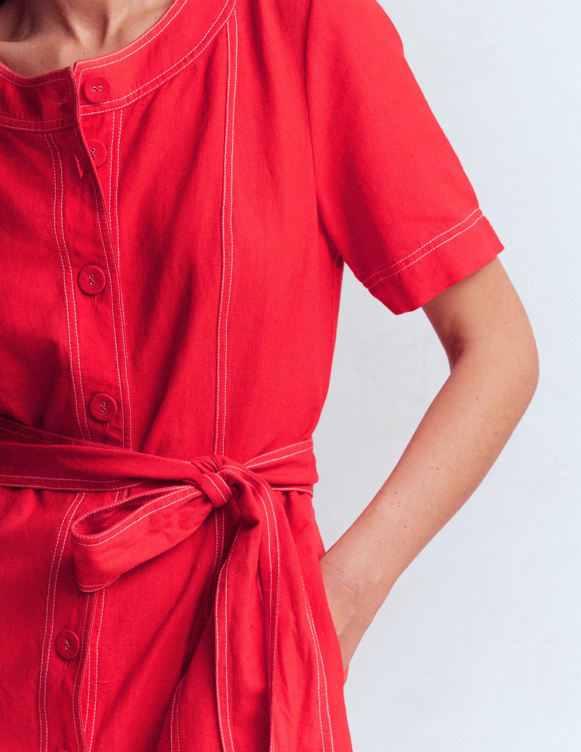 Callie Kurzes Leinenkleid-Mohnblumenrot-2