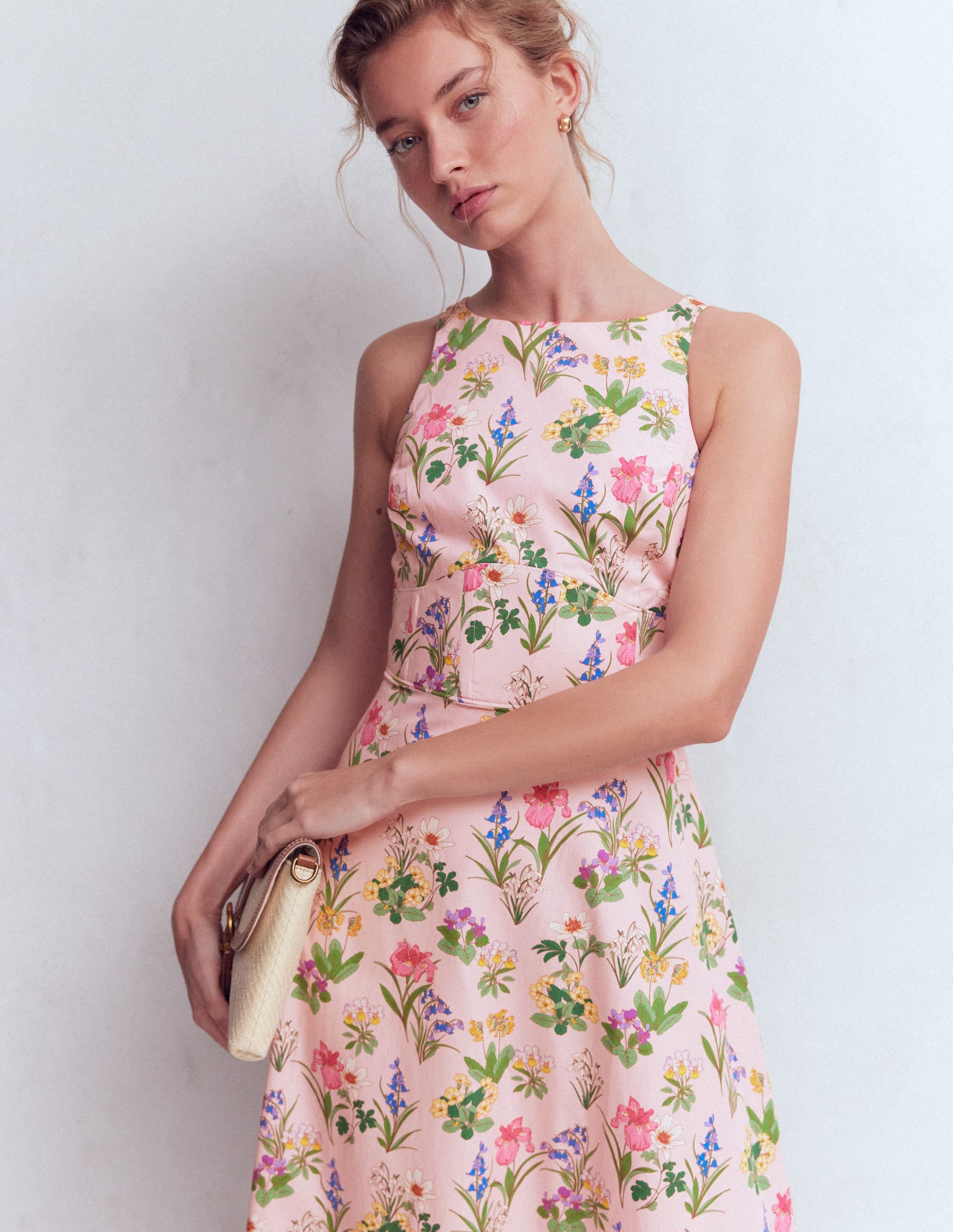 Robe longue Silvia avec corsage à baleines-Rose français, motif Delicate Blossom - Image 5
