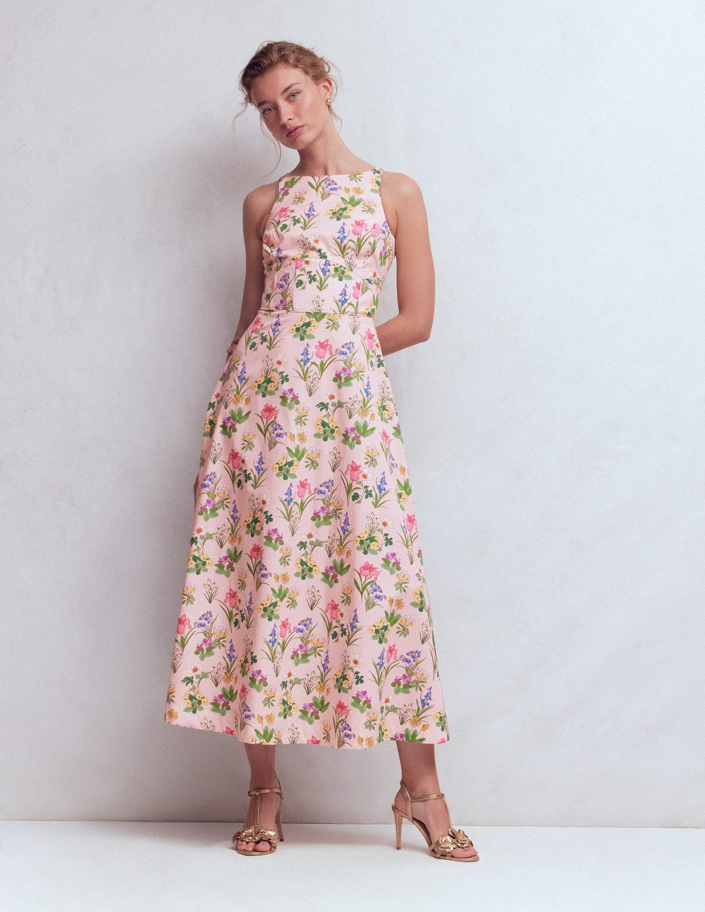 Silvia Maxikleid mit Korsettstäbchen am Oberteil-Rosa Zarte Blüten