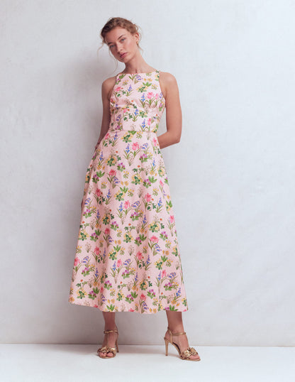 Silvia Maxikleid mit Korsettstäbchen am Oberteil-Rosa Zarte Blüten-7