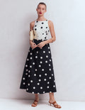 Silvia Maxikleid mit Korsettstäbchen am Oberteil-Französisches Marineblau Gemalt Spaced Dot