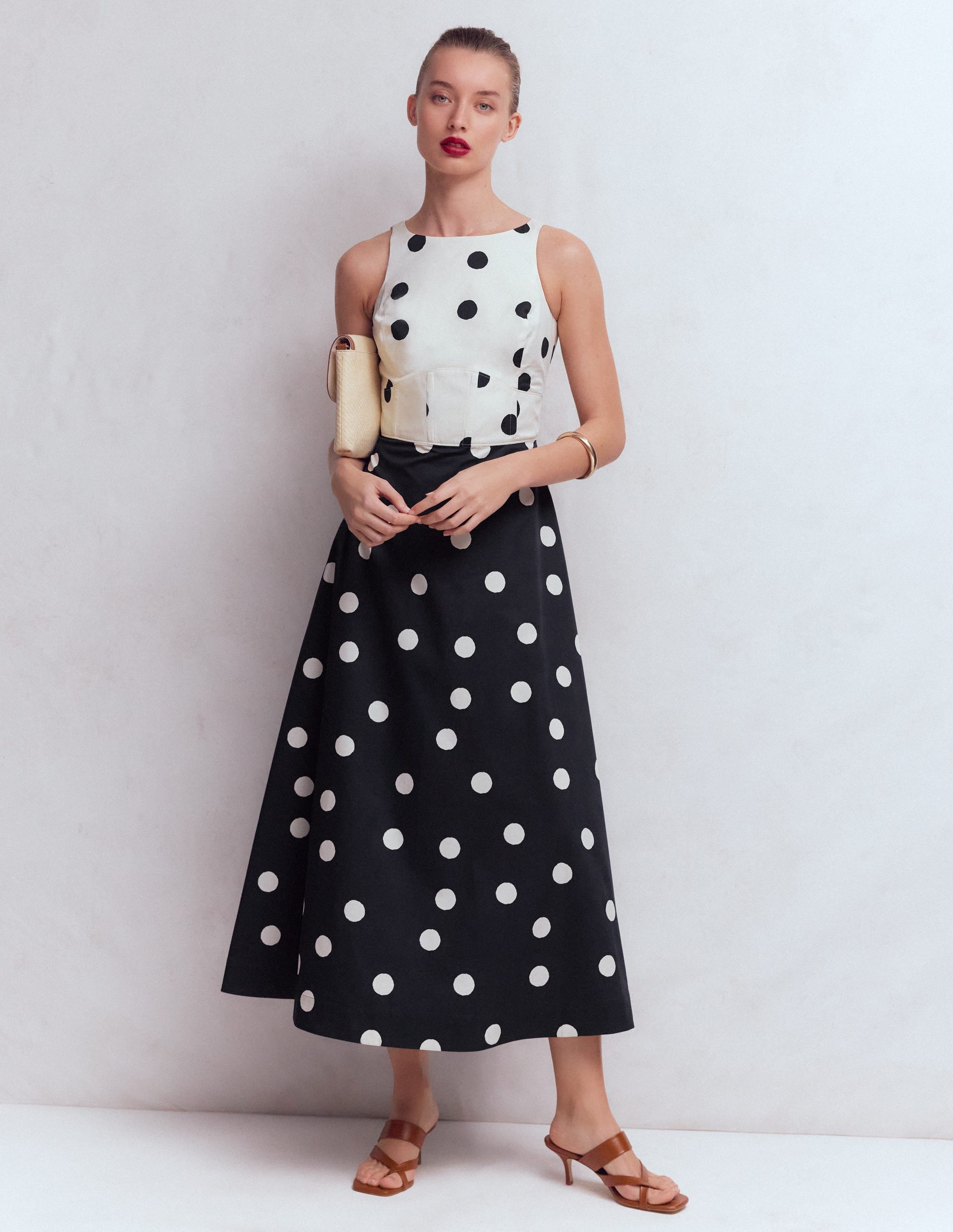 Silvia Maxikleid mit Korsettstäbchen am Oberteil-Französisches Marineblau Gemalt Spaced Dot - Image 1