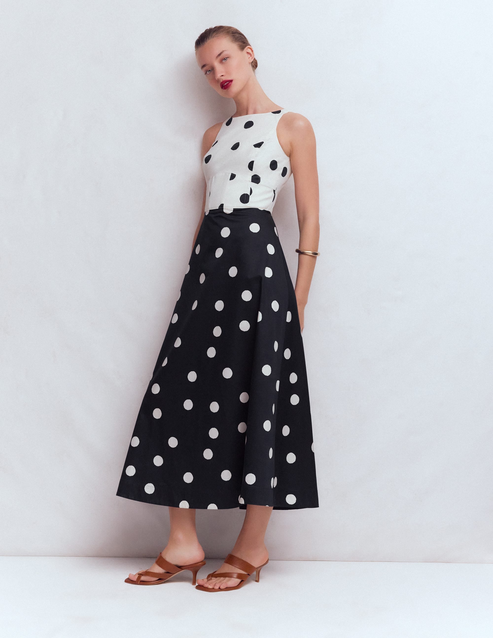 Silvia Maxikleid mit Korsettstäbchen am Oberteil-Französisches Marineblau Gemalt Spaced Dot - Image 4