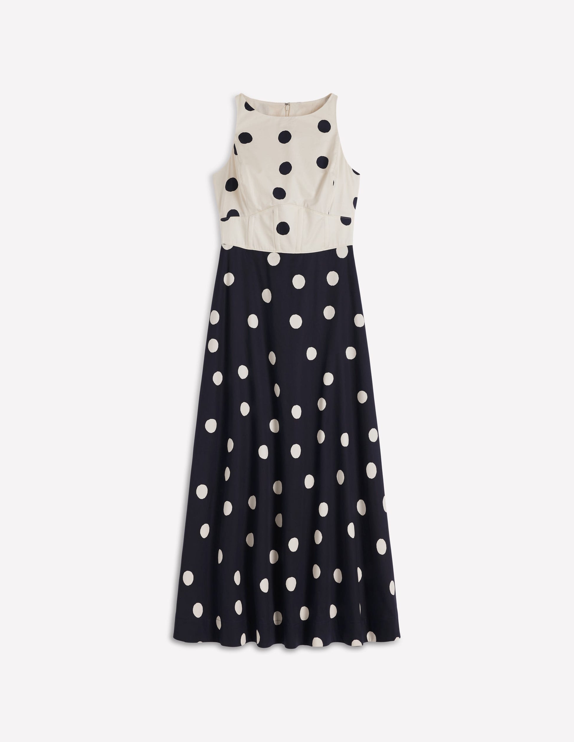Silvia Boned Bodice Maxi Dress-French Navy Painted Spaced Dot-6