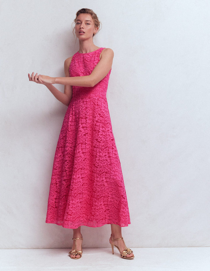 Silvia Maxikleid mit Korsettstäbchen am Oberteil-Kräftiges Rosa Spitze