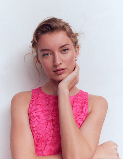 Silvia Maxikleid mit Korsettstäbchen am Oberteil-Kräftiges Rosa Spitze-2