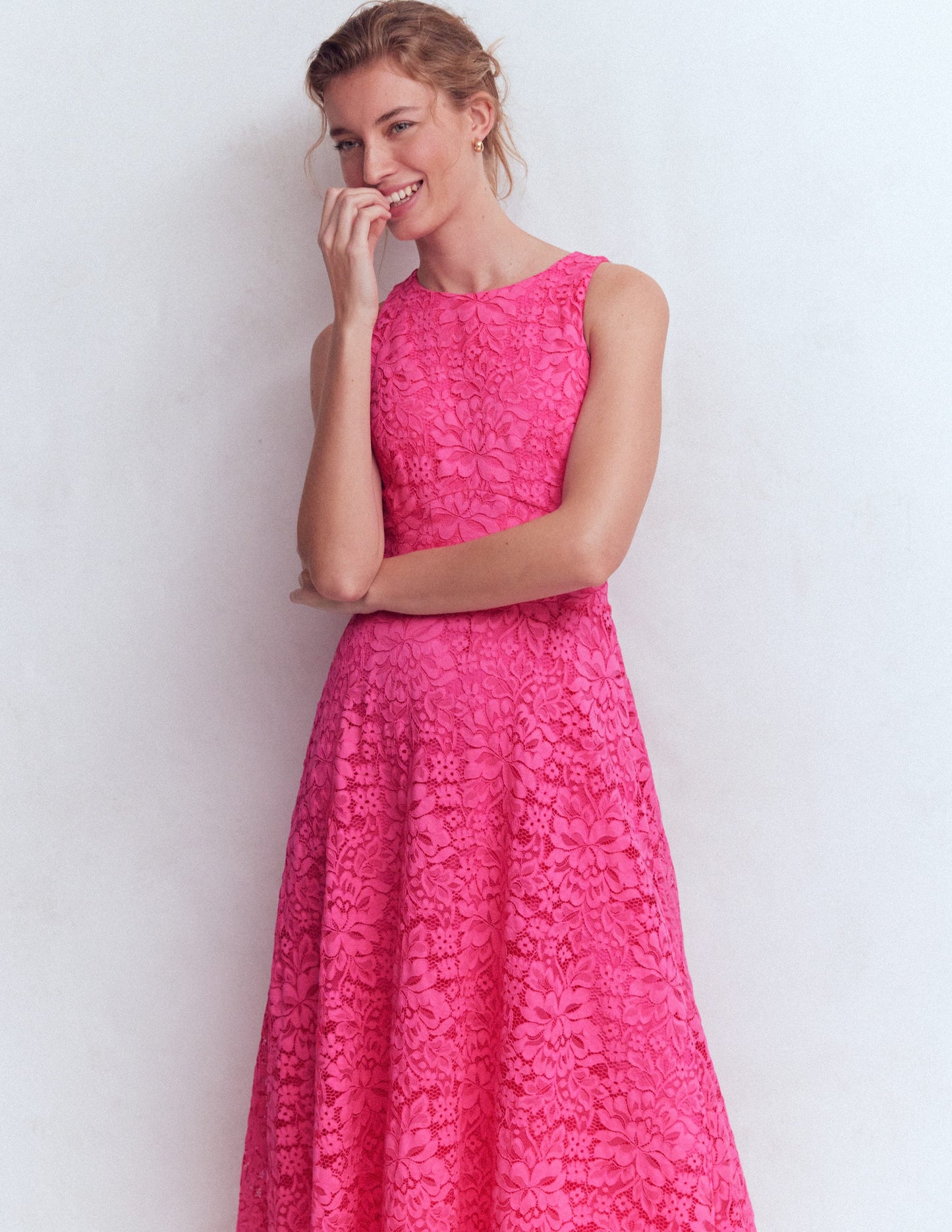 Silvia Maxikleid mit Korsettstäbchen am Oberteil-Kräftiges Rosa Spitze
