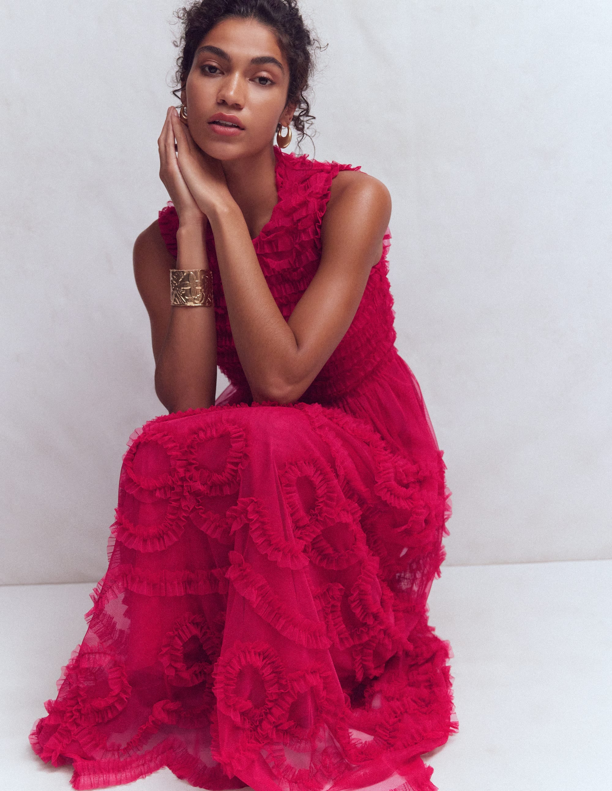 Robe de fête en tulle à nœud-Rose éclatant - Image 1