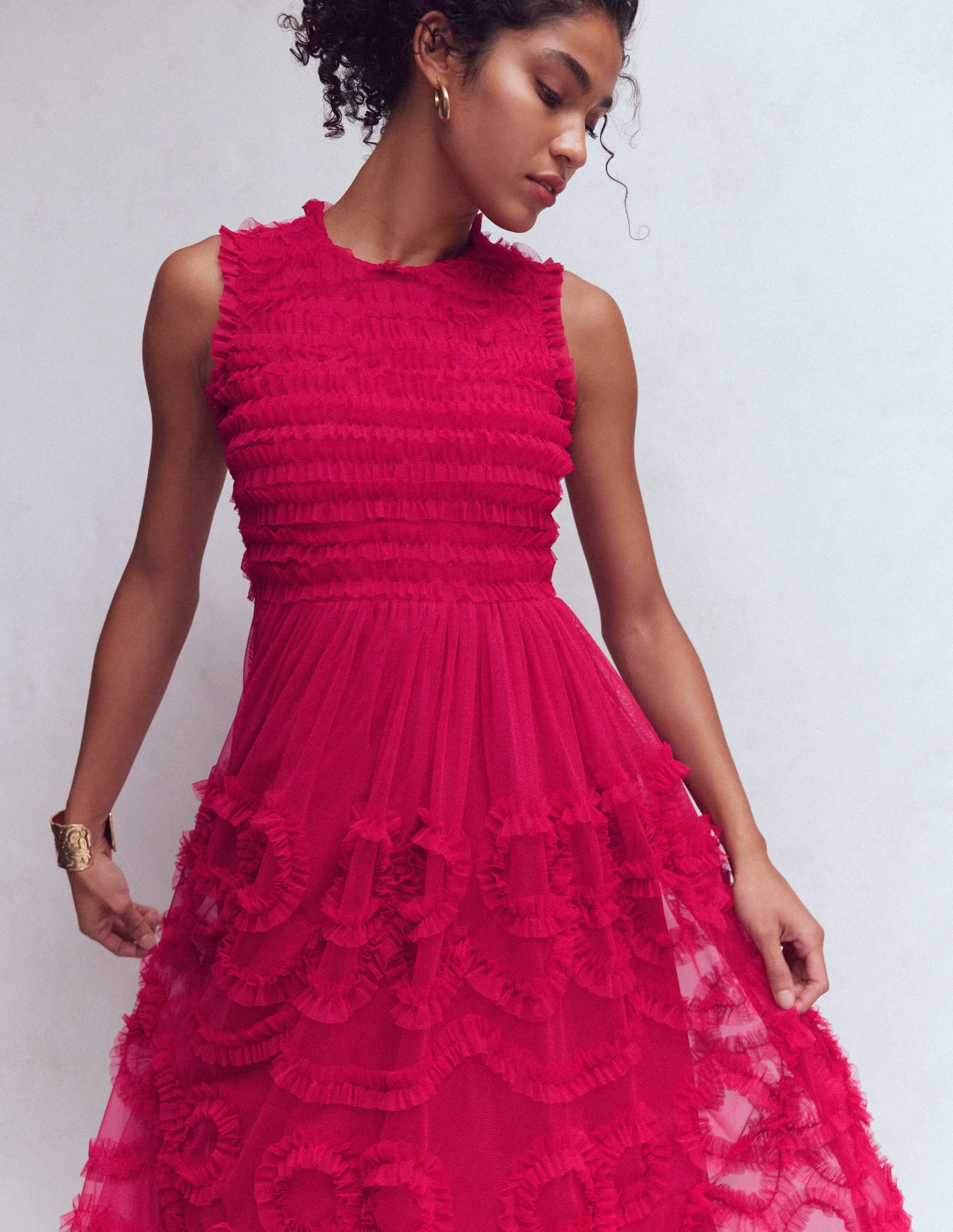 Robe de fête en tulle à nœud-Rose éclatant - Image 2