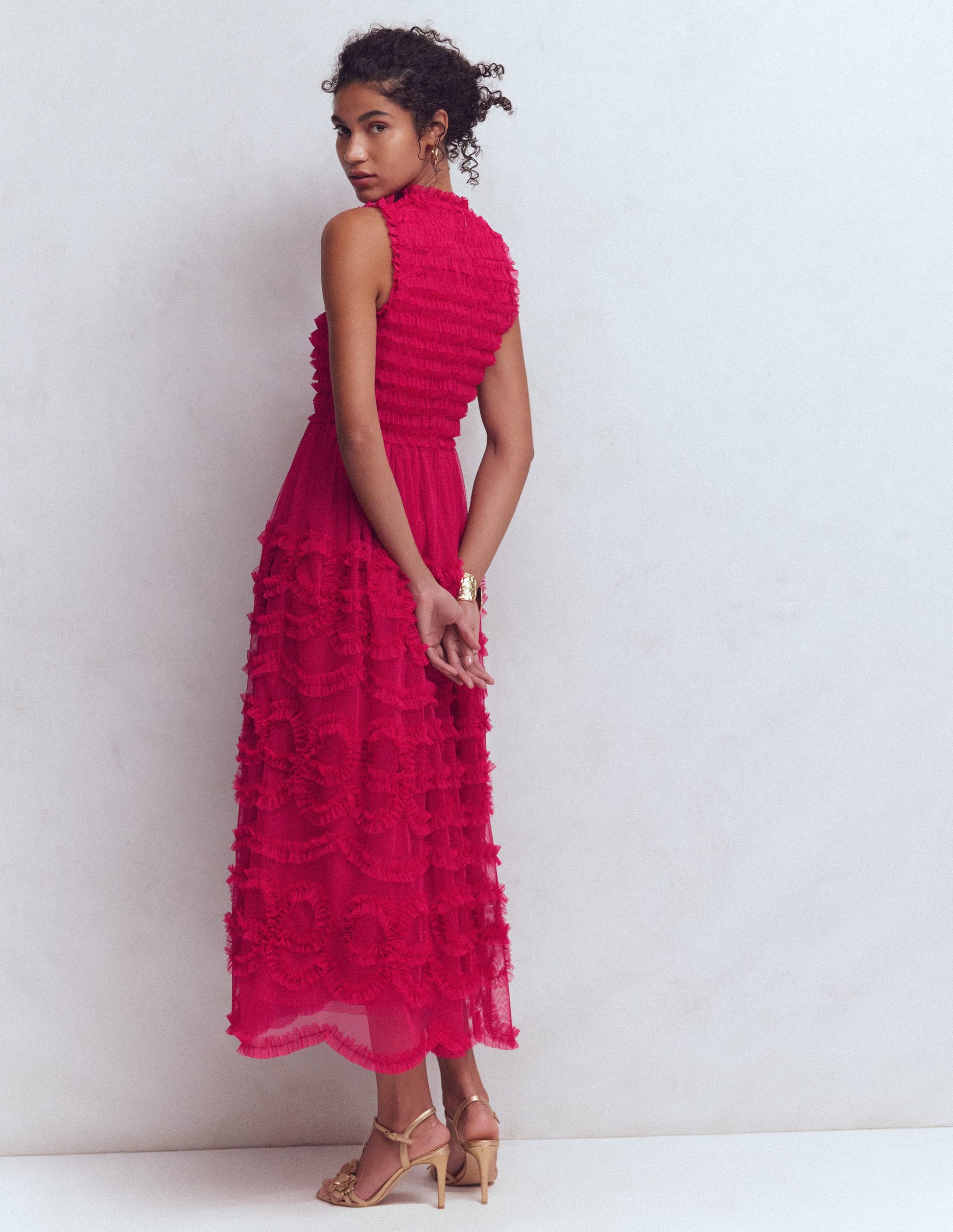 Tulle Bow Party Dress-Vibrant Pink-5