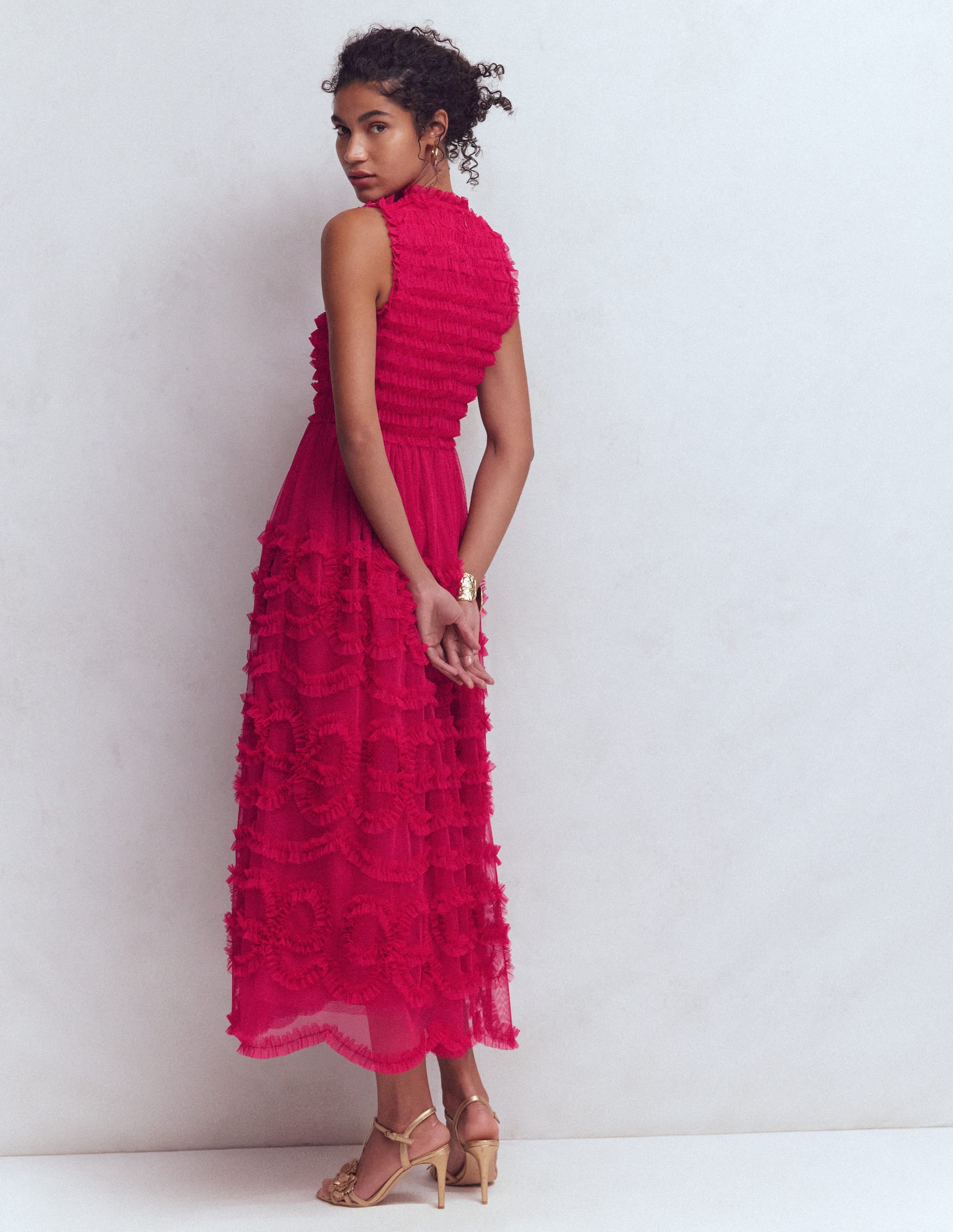 Robe de fête en tulle à nœud-Rose éclatant - Image 3