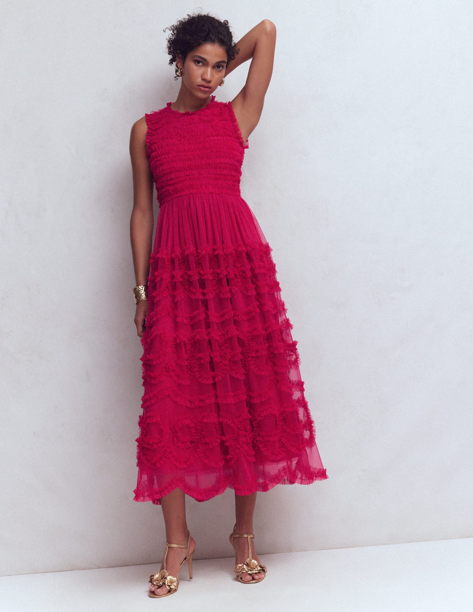 Tulle Bow Party Dress-Vibrant Pink-1