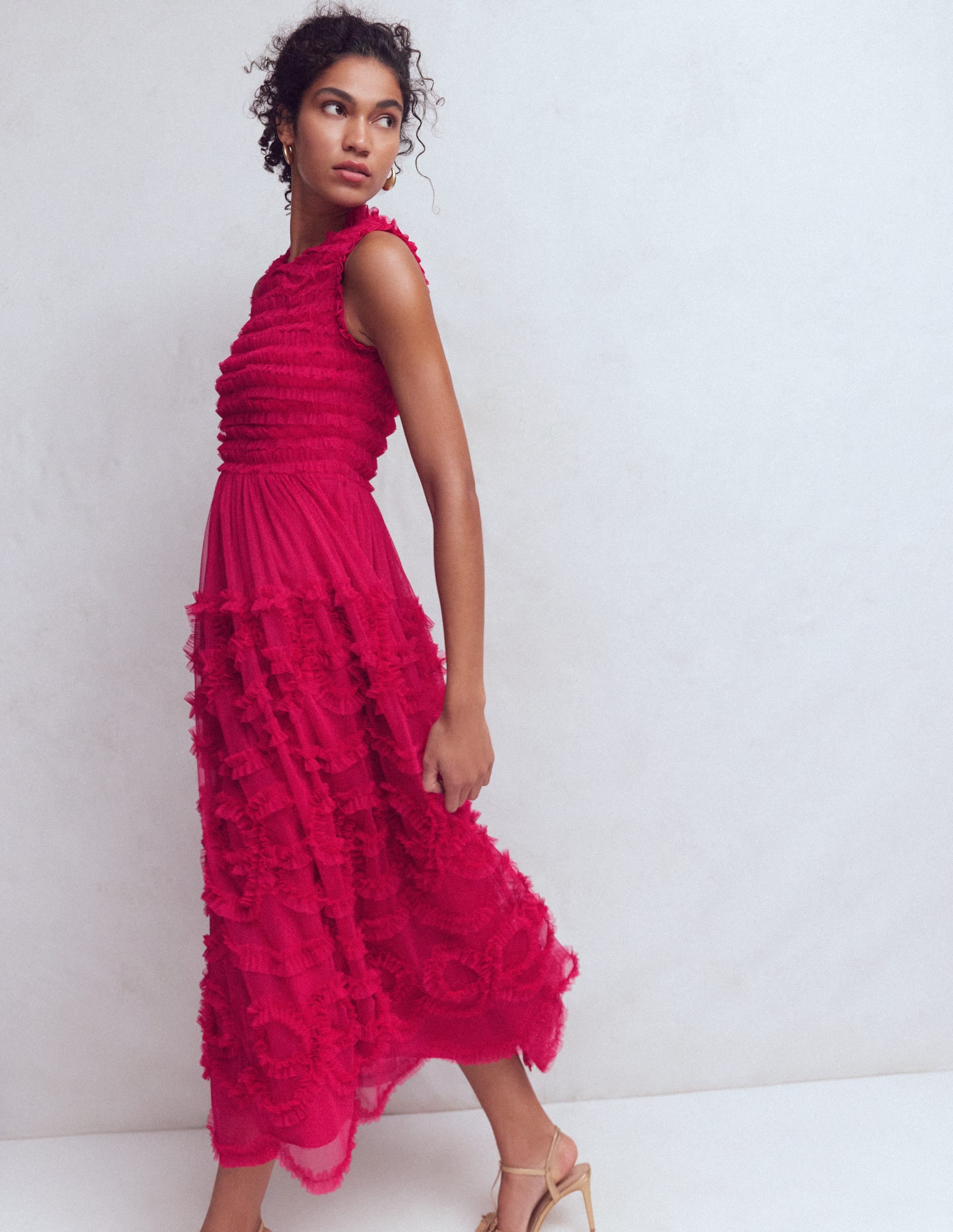 Robe de fête en tulle à nœud-Rose éclatant - Image 5