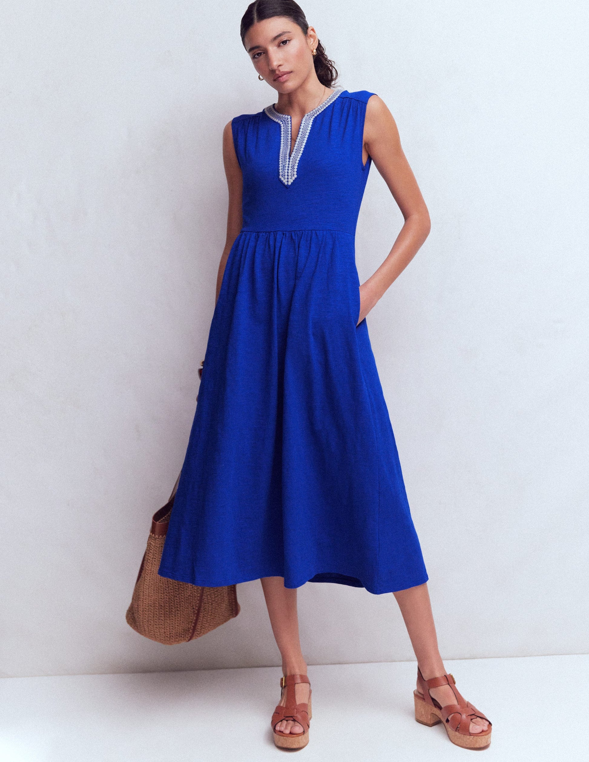 May Jersey Midi Dress-Bright Blue-2
